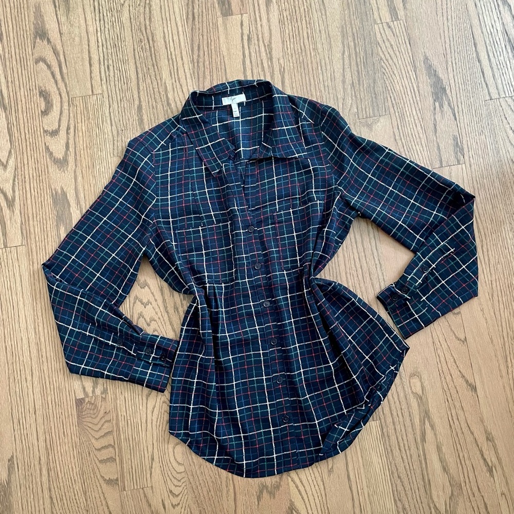 Joie Button Down Plaid Pattern Utility Blouse Nwot - image 1